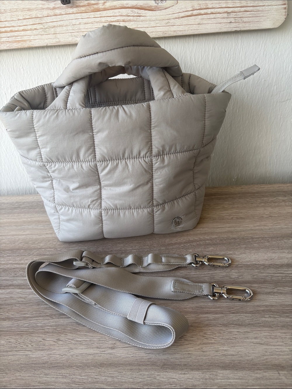 lululemon athletica Beige Quilted Tote Bag with Detachable Strap
